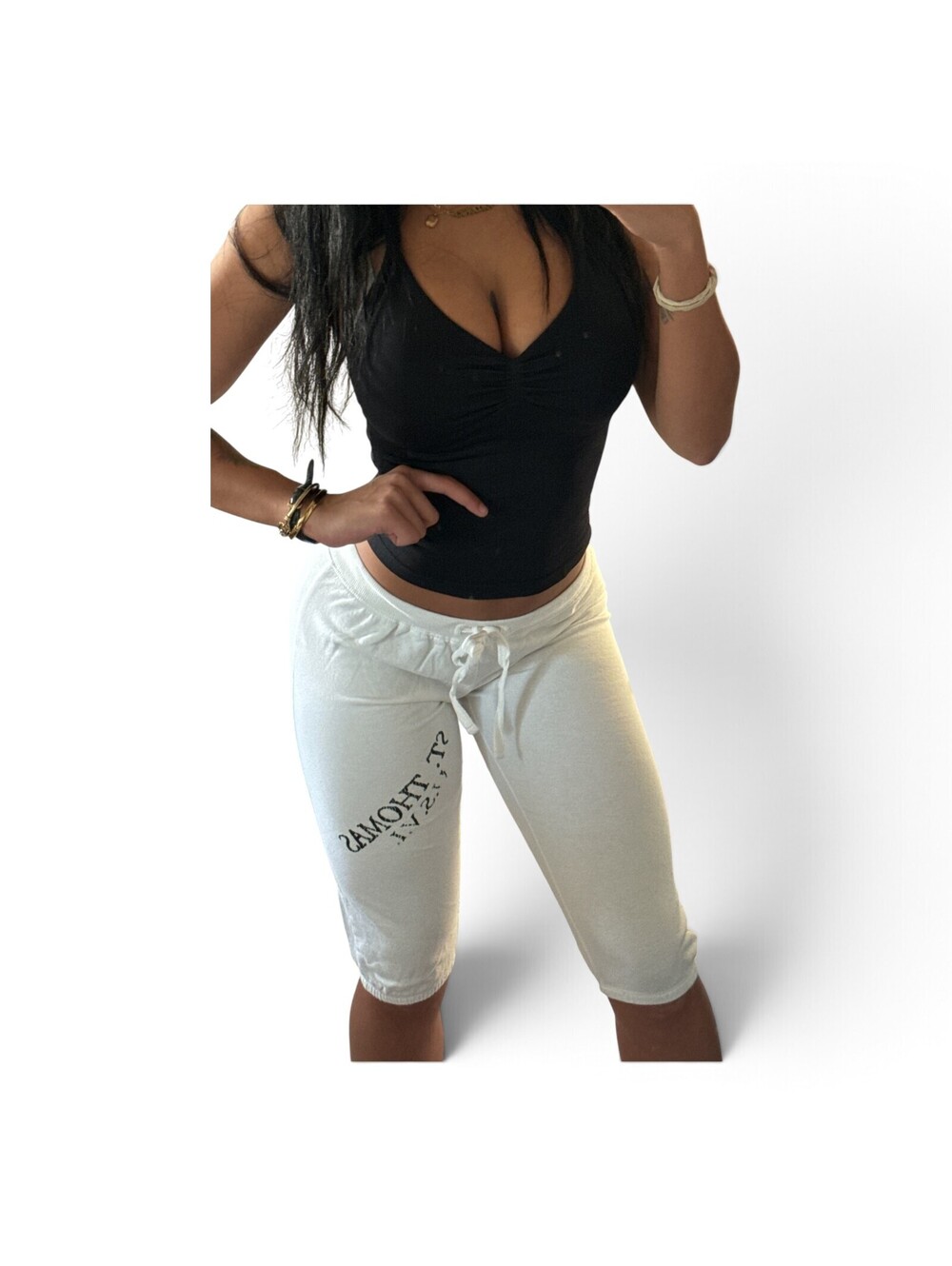 Vintage Girl St. Thomas USVI Cream Capri Sweatpants